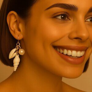 Women's Gold Seashell & Beaded Dangle Earrings – 1.75" Beach  Fashion Jewelry